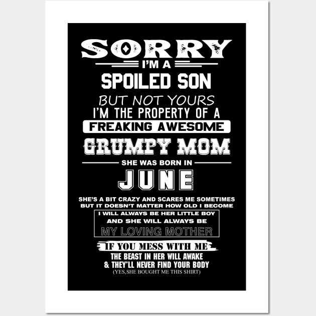 Spoiled Son Property of Freaking Awesome Grumpy Mom Born in June Wall Art by mckinney